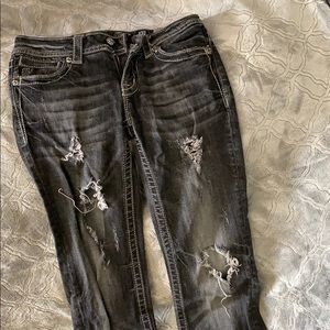 Miss Me Jeans, dark charcoal wash, size 27 bootcut